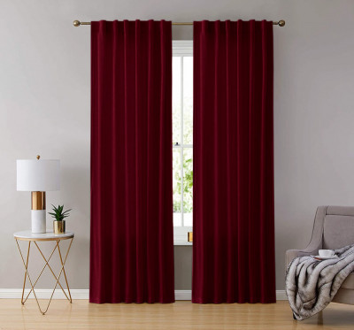 Draperie din catifea cu rejansa transparenta cu ate pentru galerie, Madison, 200x210 cm, densitate 700 g/ml, Burgundy, 1 buc foto