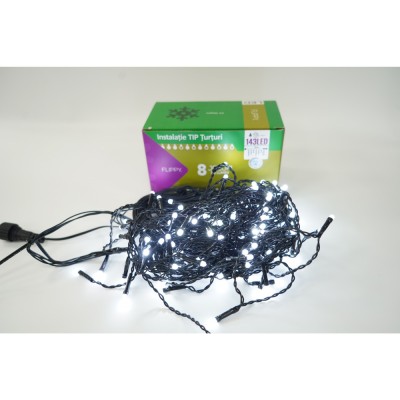 Instalatie de Craciun Flippy&amp;reg; Tip Franjuri, 8 jocuri de lumini, Sectiune 5 m, 143 LED-uri, Interconectabila, Fir Negru, Alb Rece foto