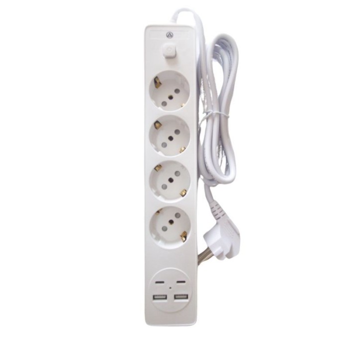 Prelungitor 3 prize, OG2203, 2 metri, 2 porturi USB, 2 porturi USB-C, Protectie supraincalzire