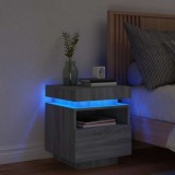 vidaXL Noptieră cu lumini LED, sonoma gri, 40x39x48,5 cm