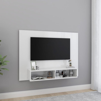 Comodă TV de perete, alb extralucios, 120x23,5x90 cm, PAL foto
