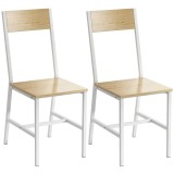 HOMCOM Set de 2 scaune pentru sufragerie scaune de bucătărie cu spătar &icirc;nclinat structură metalică natural | Aosom Romania