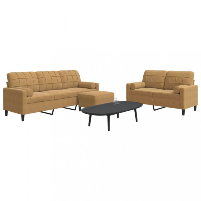 vidaXL Set de canapele cu perne/rulouri, 3 piese, maro, catifea 3278428