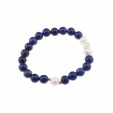 Bratara lapis lazuli si perle de cultura sfere cu elemente aurii pe elastic 8mm, Stonemania Bijou