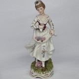 Doamna cu flori - Bibelou portelan german vintage Kowa Style - Hand Gemalt (pictat manual)