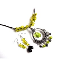 set colier si cercei cu jad oliv 34650