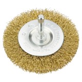 Perie conica 75 mm cu ax pentru bormasina, din sarma de otel alamita