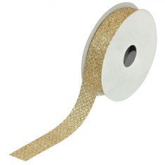 Panglică Decorativă Brad de Crăciun, Glitter, Bej șampanie, 5m x 15mm
