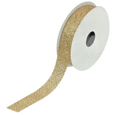 Panglică Decorativă Brad de Crăciun, Glitter, Bej șampanie, 5m x 15mm foto