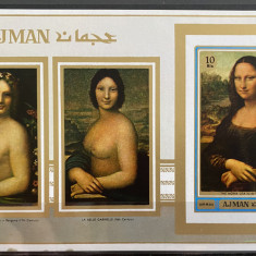 PC21 - AJMAN 1970 Pictura Monalisa, Colita MNH, 3v