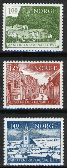 Norvegia 1975 - Cladiri, arhitectura, serie nheuzata