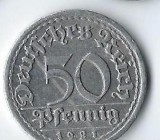 Moneda 50 pfennig 1921 F - Germania