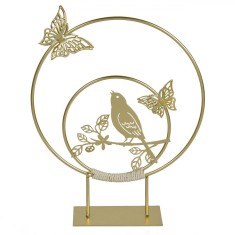 Decorațiune Metalică, Model Coronite cu Păsări și Fluturi 3D, Culoare Auriu, Dimensiuni 20x25 cm