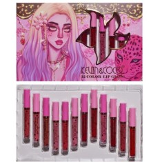 Set 12 lip gloss kevin&amp;coco, nuante de rosu, rose, nude, roz, cutie dreptunghiulara, 26.5x16.5x2.2 cm, 200 g, multicolor