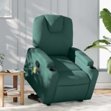 VidaXL Fotoliu rabatabil de masaj, cu ridicare, verde &icirc;nchis, textil