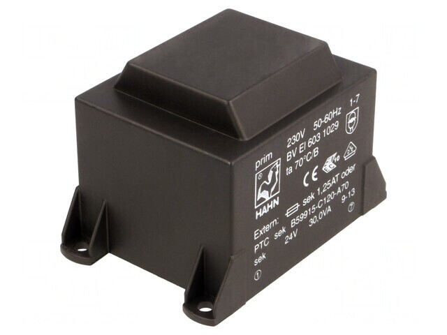 Transformator &Icirc;ncapsulat 30VA 230VAC 24V 1,25A PCB