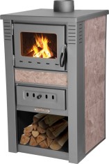 Soba pe lemne Nova Ceramic 7,5 kW, cu placi ceramice, mocca