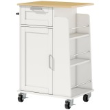 Cărucior de Bucătărie HOMCOM cu Sertar, Dulap, Suport pentru Prosoape și 3 Suporturi pentru Condimente, din Lemn, 62x40x87 cm, Alb | Aosom Romania