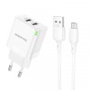 Incarcator Retea Cu Cablu microUSB Borofone BN15 Strong, 10.5W, 2.1A, 2 x USB-A, Alb