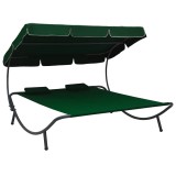 Cumpara ieftin Pat sezlong de exterior cu baldachin si perne, verde