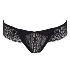 Chiloti String Dama cu Dantela si Strasuri, Negru, CMCLASS