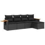Set mobilier de gradina cu perne, 5 piese, negru, poliratan