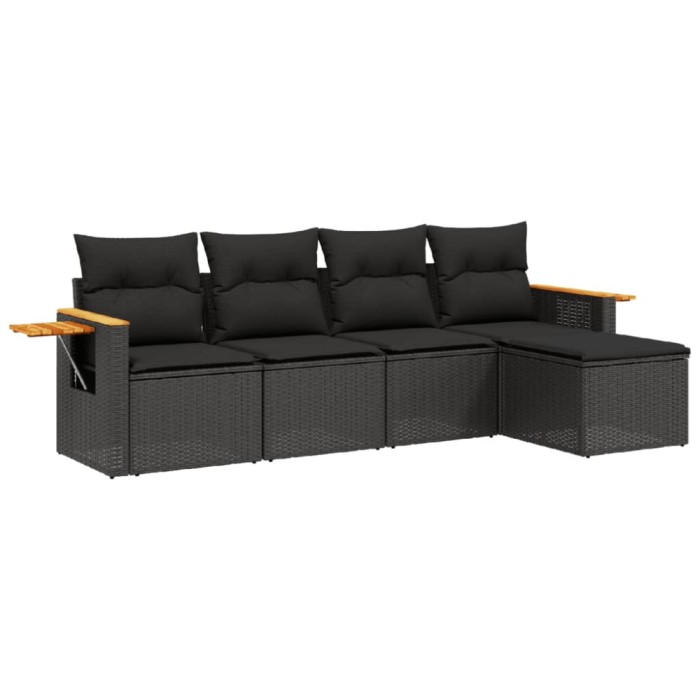 Set mobilier de gradina cu perne, 5 piese, negru, poliratan