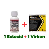 Insecticid concentrat pentru purici, paduchi, gandaci Ectocid Forte 100 ml + Dezinfectant profesional pulbere Virkon S 50 gr