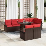 vidaXL Set de canapele pentru grădină cu pernă 9 pcs Maro Poli Rattan 3357047