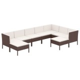 Cumpara ieftin Set mobilier de gradina cu perne, 9 piese, maro, poliratan
