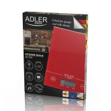 Cantar de bucatarie ADLER AD 3138, 5 kg, Sticla, Rosu