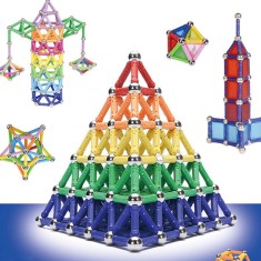 Set constructie magnetic 3d joc educativ 230 piese multicolore diferite forme si dimensiuni 6 ani