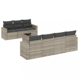 Cumpara ieftin Set mobilier de gradina cu perne, 8 piese gri deschis poliratan