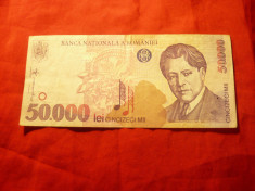 Bancnota 50 000 lei 1996 Enescu si harta Romaniei Mari ,cal.f.buna foto