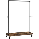Suport mobil cu roti pentru haine, Artool, cu raft incaltaminte, pal, metal, negru si maro rustic, max 90 kg, 103.5x40x162 cm, Leobert