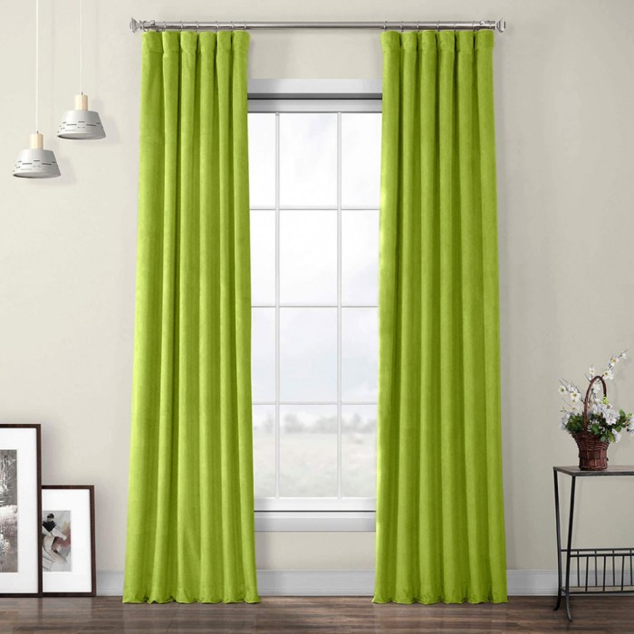 Draperie din catifea cu rejansa din bumbac tip fagure, Madison, 200x230 cm, densitate 700 g/ml, Lime, 1 buc