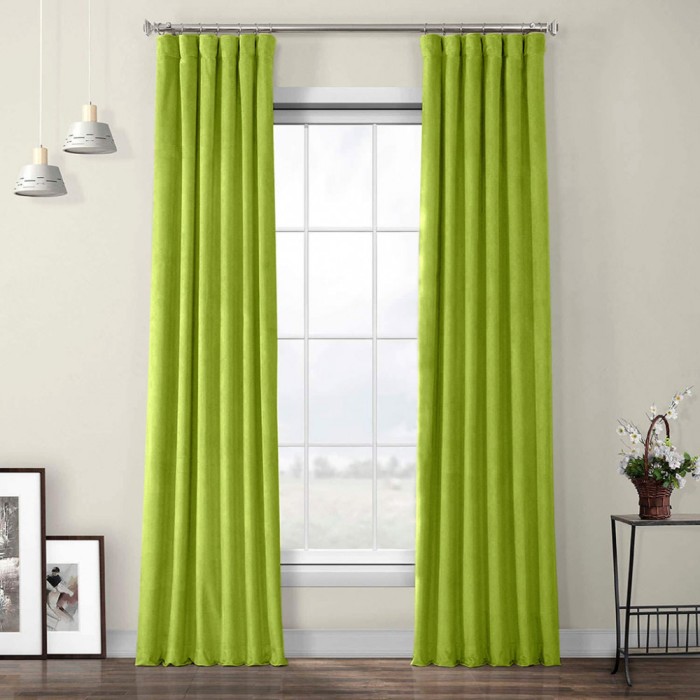 Set draperii din catifea cu rejansa din bumbac tip fagure, Madison, 150x240 cm, densitate 700 g/ml, Lime, 2 buc