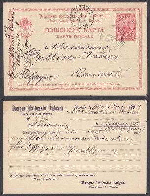 Bulgaria 1874 Postcard, to Belgium RANSART via PHILIPOPPLE D.096 foto
