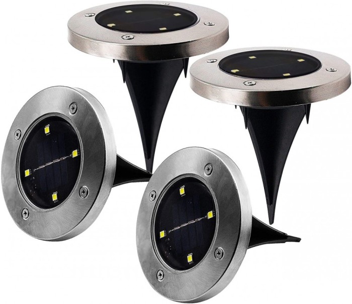 Set 4 lampi solare cu 4 LED-uri si senzor de lumina Disk Lights