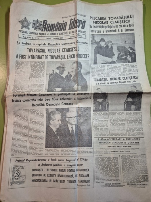 ziarul romania libera 7 octombrie 1989 - vizita lui ceausescu in germania