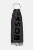 BOSS eșarfă de l&acirc;nă culoarea gri, cu imprimeu, 50527099