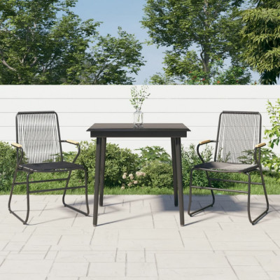 vidaXL Set cu masă pentru grădină, 3 piese, PVC negru, ratan foto