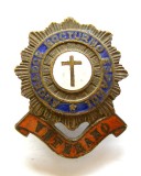 x556 SPANIA ERA FRANCO INSIGNA BUTON VETERAN DE RAZBOI ADORATOR NOCTURNO bronz emailat 32mm STARE EXCELENTA