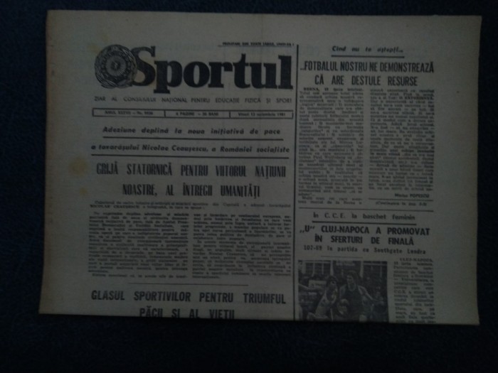 ZIARUL SPORTUL 13 NOIEMBRIE 1981