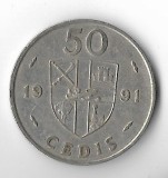 Moneda 50 cedis 1991 - Ghana, Africa, Cupru-Nichel