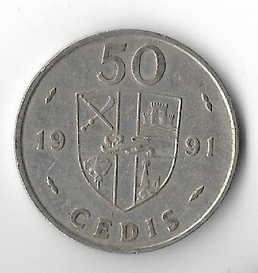 Moneda 50 cedis 1991 - Ghana foto