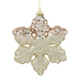 Ornament Brad Crăciun, Fulg, Spumă, Bej, 12cm, Glitter și Paiete, Oem