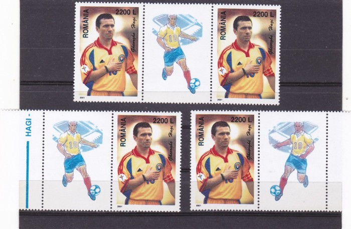 FOOTBAL,HAGI,serie cu vinieta staga dreapta+ triptic cu vig,2001 MNH ** ROMANIA