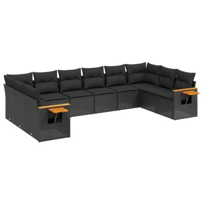 Set canapele de gradina cu perne, 10 piese, negru, poliratan foto