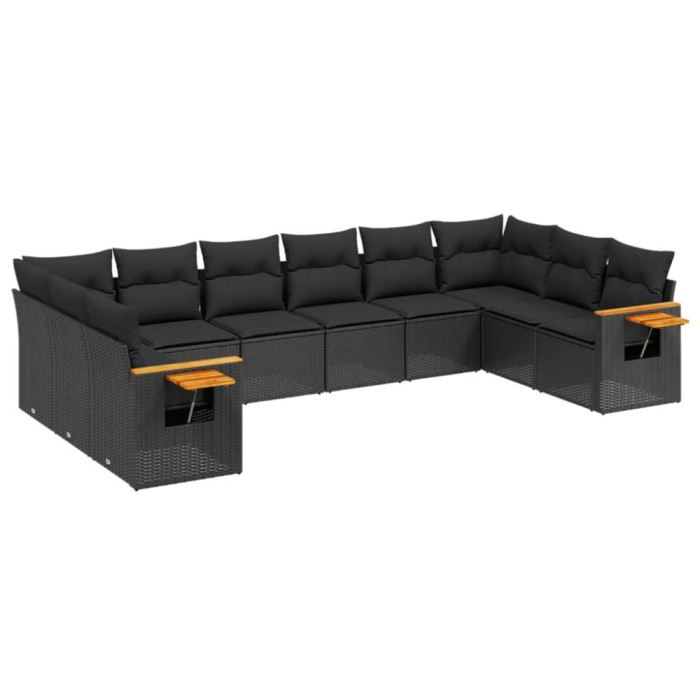 Set canapele de gradina cu perne, 10 piese, negru, poliratan